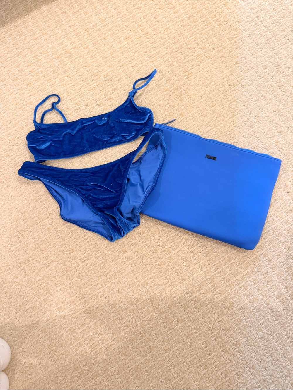 Triangl Blue Velvet Bikini Set with Matching Pouch